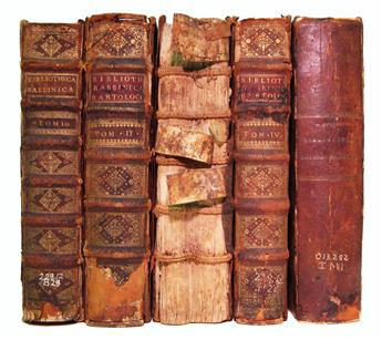 BARTOLOCCI, GIULIO. Bibliotheca magna rabbinica. 4 vols. 1675-93 + IMBONATI, CARLO GIUSEPPE.  Bibliotheca Latino-Hebraica. 1694